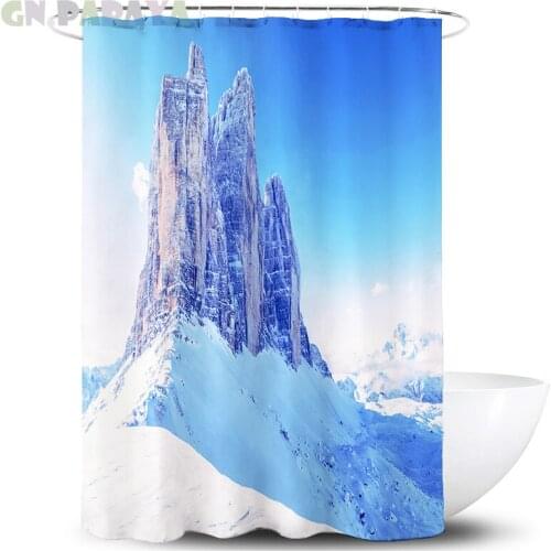 Snowy forest forest Bath Curtains Waterproof Polyester blue mountain hippy art Shower Curtains Screen with Hooks farmhouse decor