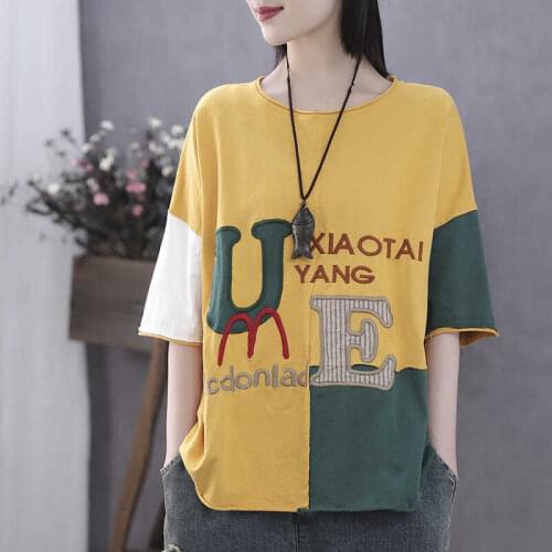 T-shirt Womens Retro 100 Cotton Art Pig Short Sleeve Summer New Fat Mm Large Round Neck 5 Sleeve Loose Top Y2k Harajuku Tops