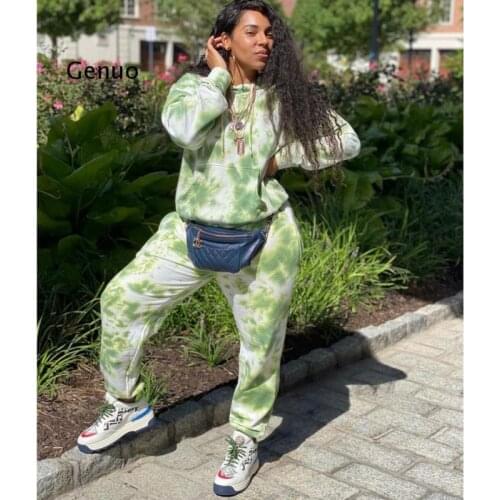Women Casual Tie Dye Tracksuit Pijama Homewear Two Piece Set Loungewear Sweatshirts Suit Loose Outfits 2021 Spring Clothes S-2Xl