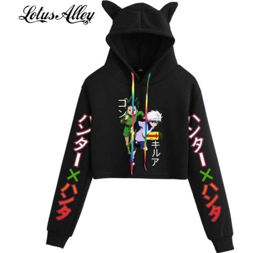Womens Anime Sweatshirt Hunter x Hunter Hoodies Killua Zoldyck Cat Ear Long Sleeve Crop Top Men Women Pullover Couples Matching