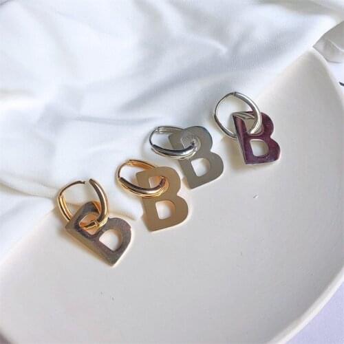 Initial B Letter Earrings for Women 2021 Summer Gold Silver Color Alphabet Dangle Earring Hoop Punk Jewelry Girl Gifts Wholesale
