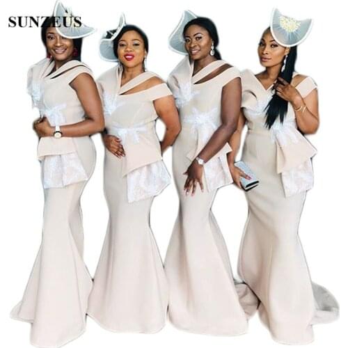 African Champagne Bridesmaid Dresses Scoop Mermaid Formal Dresses for Women Appliques Lace Elegant Wedding Party Gowns SBD183