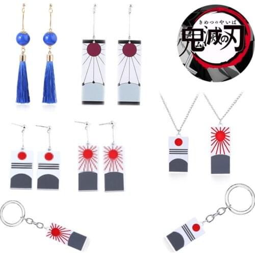 10 pcs/lot Anime Demon Slayer: Kimetsu no Yaiba Earrings Eardrop necklace keychain Accessories Jewelry pendant toy gift