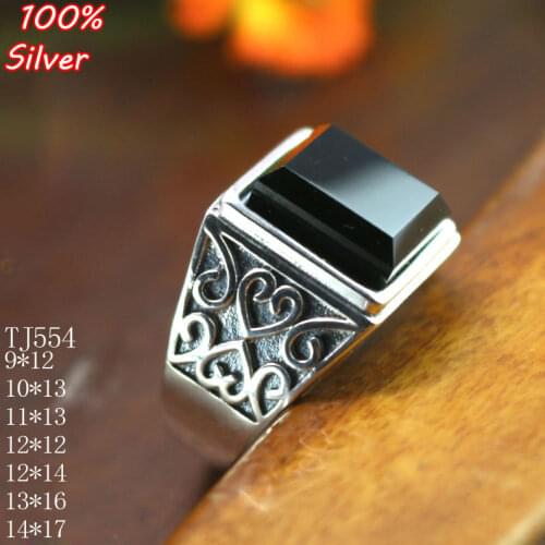 100% Real Sterling Silver Color 925 Jewelry 12*12mm 14x17mm Adjustable Ring Blanks Tray Setting Square Stone Gem Antique Silver