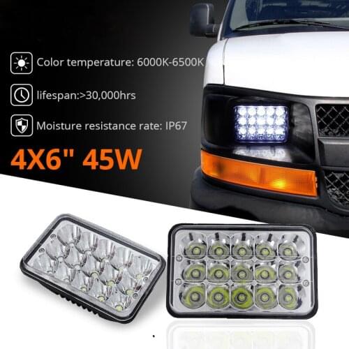 4x6 LED Headlight H4 Hi/Lo Beam 45W Off-road Trailer Trucks Vehicles Headlamp For Chevy Express Cargo Van 1500 2500 3500