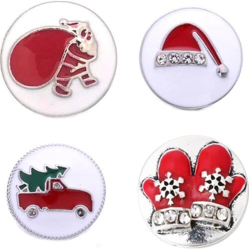 5pcs/lot 18mm Snap Jewelry Christmas Tree Santa Snowman Reindeer Bell Sock Bear Hat Crutch Snap Button Fit Snap Button Bracelet