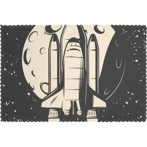 6 PCS Placemat Table Mat Space Journey With Shuttle Launch On Moon For Tables Heat-insulation Linen Kitchen Dining Pads