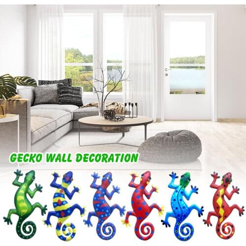 6PCS Metal Gecko Wall Decoration Rustproof Durable Iron Gecko Household Ornament Outdoor Garden Wall Fence Decoration admired