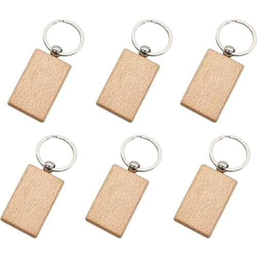 ABSF 12 Pcs Blank Wooden Key Chain Rectangle Key Chain Tags Wood Keychains Key Ring for DIY Craft