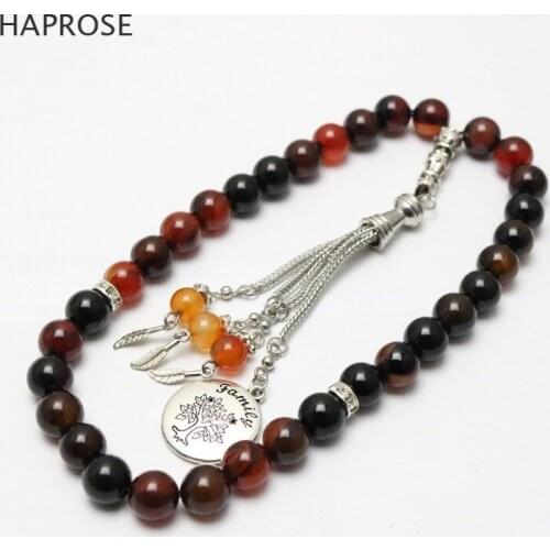Natural brown agate Life Tree Bracelet Rosary Islamic Muslim Tasbih Allah Pendant Agate Tassel Christmas Free Shipping