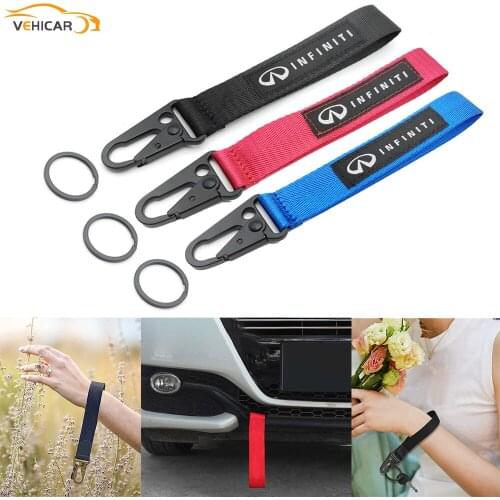 VEHICAR Infiniti Auto Car Keychain Backpack Embroidery Nylon Key Holder Tow Rope Trailer Belt Carabiner Short Lanyard