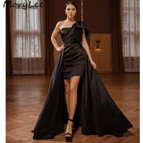 Prom Dresses Black One Shoulder Sleeveless A-Line Satin Hand Made Bow Prom Dresses With Zipper Back vestidos de fiesta de noche