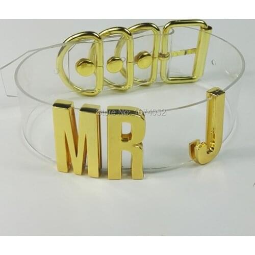 Handmade Punk Gothic Gold Letter Choker Mr J Cosplay Word Name Collar 35mm Tall Band Clear PVC Necklace