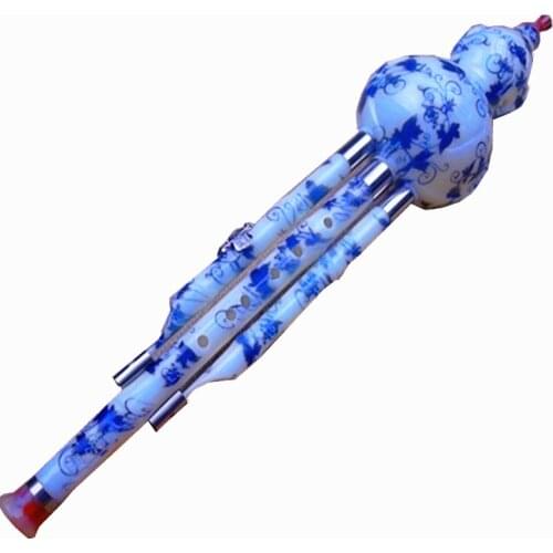 Cucurbit Flute Hulusi Resin Gourd Flauta Hulusi C/ Bb Key Blue and White Porcelain Calabash Flute Hulusi Folk Music Instrument