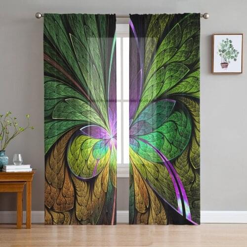 Coloured Art Flower Window Treatment Tulle Modern Sheer Curtains for Kitchen Living Room the Bedroom Curtains Decoration