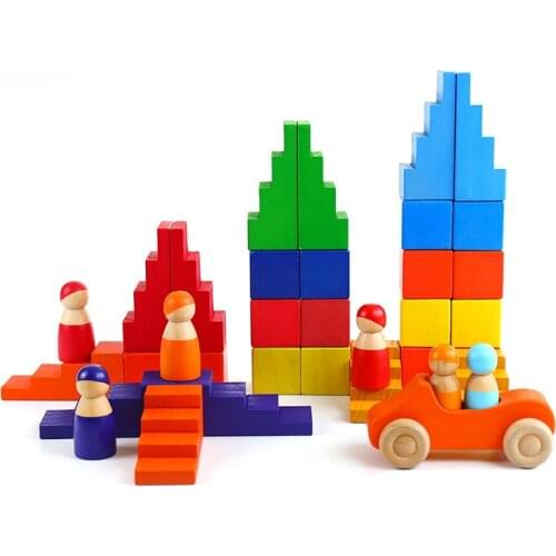 Children Wooden Rainbow Stairs Wood Block Colored Geometry Block Nordic Wood Toys Kids Creative Jenga Montessori Educational Toy