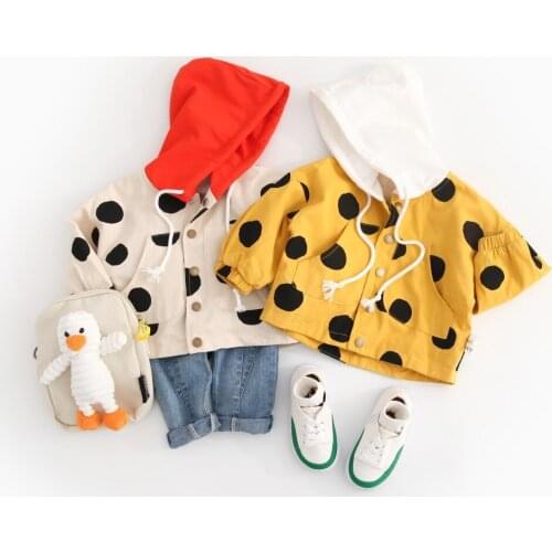 Toddler Baby Kids Jackets for Girls Leisure Dot Printed Hood Autumn Boys Coats 1 2 3 4 5 Years Child Windbreaker Infant Outwear