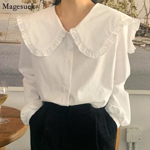 Plus Size Woman Blouses Tops Long Sleeve White Blouse Women Chic Turn-down Collar Vintage Cotton Shirt Female Femme Blusas 14836