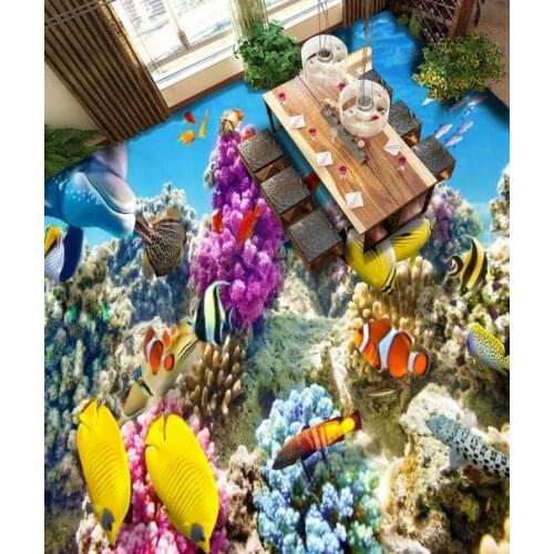 HD 3D Floor Three-dimensional coral reef tropical fish Wallpapers For Living room 3D Floor Tiles Self adhesive Wallpaper