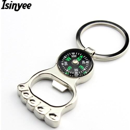 ISINYEE Fashion Compass Bottle Opener Tool Key Chains For Men Women Girls Outdoor Bags Vintage Silver Keychain Jewelry