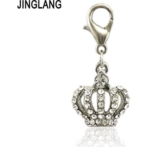 JINGLANG Wholesale Rhinestone Crown Charms Pendant For Women DIY Jewelry Necklace Accessories Gift 50 pcs