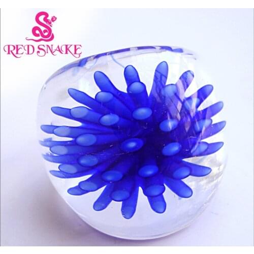 RED SNAKE Fashion Ring Handmade with Dark Blue flower Translucent Murano Glass Rings