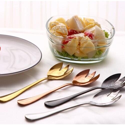 Gold Stainless Steel Salad Spoon Fork 2pcs Salad Cutlery Set Serving Spoon Set Colorful Unique Spoons