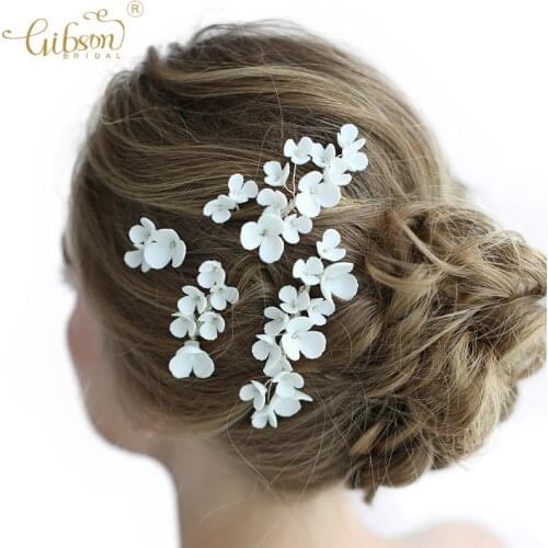 5pcs/set White Ceramic Flower Bridal Hair Combs Pins Set Women Jewelry Wedding Headpiece Hair Accessories