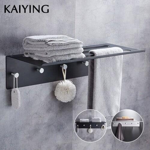 KAIYING Alumimum Bathroom Towel Rack Wall-mounted Towel Holder Bath Towel Clothes Organizer Storage Shelf,Black/Silver