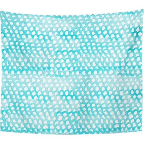 Paint Blue Fish Abstract Watercolor Pattern Net Line Water Splash Hand Home Decor Tapestry Wall Hanging for Living Room Bedroom