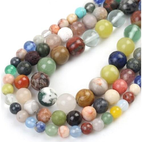 Natural Stone Rainbow Color Mixed Snowflake Spotted Jaspers Jades Round Beads For Jewelry Making DIY Bracelet 15'' 6/8/10mm