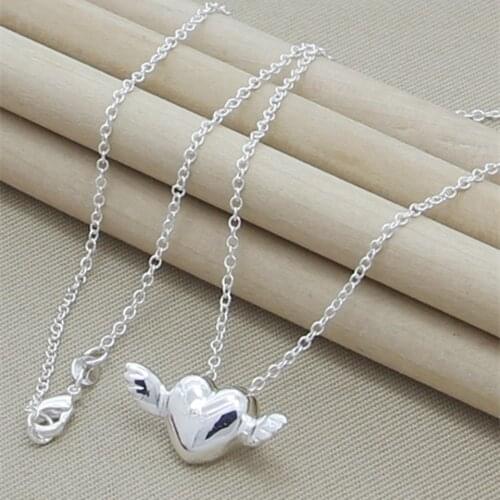 Wholesale Hot Sale 925 Silver Necklace Pendant Cute Angel Wings Heart Woman Necklace Fashion Jewelry Gifts