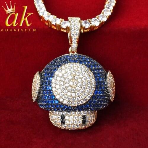 Mushroom Shape Pendant Necklace for Men Mixed Color Hip Hop Jewelry Blue Color