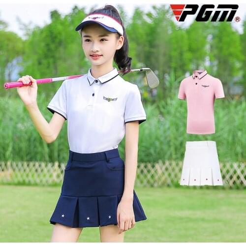PGM Girls Golf Summer Skirts Set Short Sleeve Shirt Pleated Star Skirt Girls Quick-dry Fitness Golf Apparel D0786