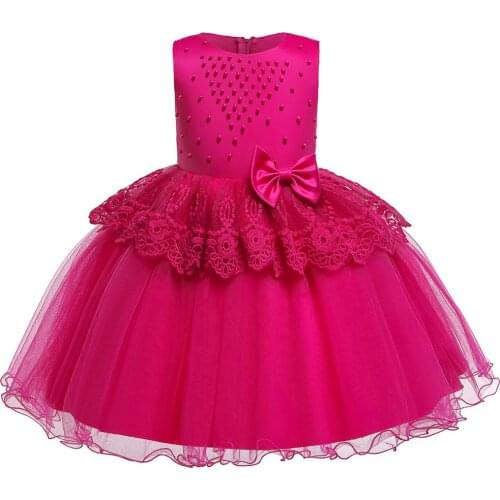Hetiso Baby Girls Dress Lace Pearls Children Party Wedding Dresses Kids Evening Ball Gowns Formal Baby Girls Clothes 0-8 Years