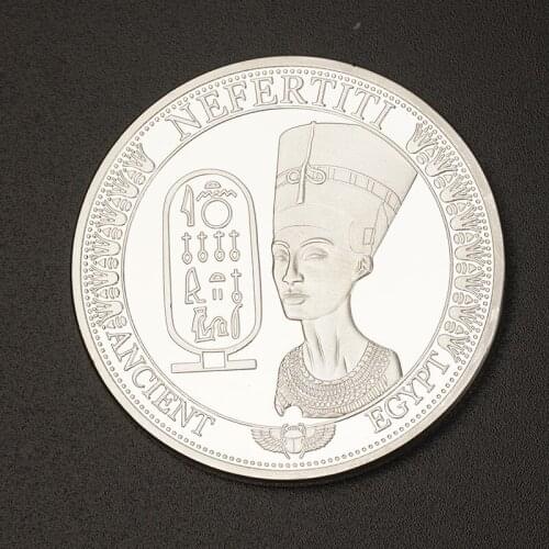 Ancient Egypt Silver Plated Commemorative Coins Egyptian Queen Nefertiti Pyramid Collectibles
