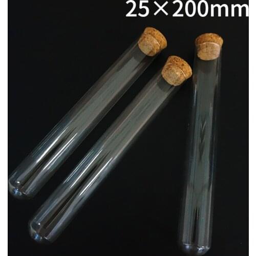 6pcs/lot 25x200mm Transparent Round Bottom Glass Test Tubes With Cork Wooden Stoppers For Laboratory Container