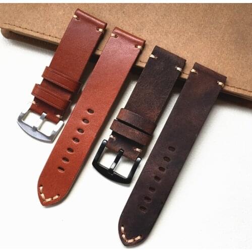 Handmade 22mm Brown Soft Genuine Leather Watchband Wristband replace U-Boat Tudor Zenith Gear S3 Watch Strap Big Pilot bracelet