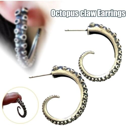 Retro Style Octopus Tentacle Claw Tail Half Hoop Stud Earrings for Man Women Punk Gothic LXH