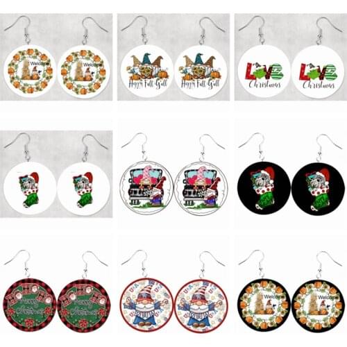 Faux Leather Earrings- Gnome Happy Fall Y'all Patriotic Gnome Pumpkins Welcome