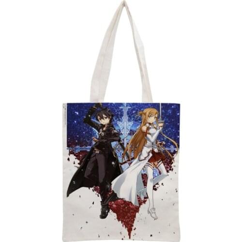 Custom sword art Cotton Canvas Shopping Bags 30x35cm Tote Bag Reusable Handbag Women Shoulder Cloth Pouch Foldable
