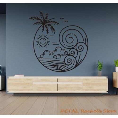 Tropical Island Resort Seashore Sticker Palm Seagull Silhouettes Home Decor Vinyl Decal Coconut Tree Living Room Bedroom