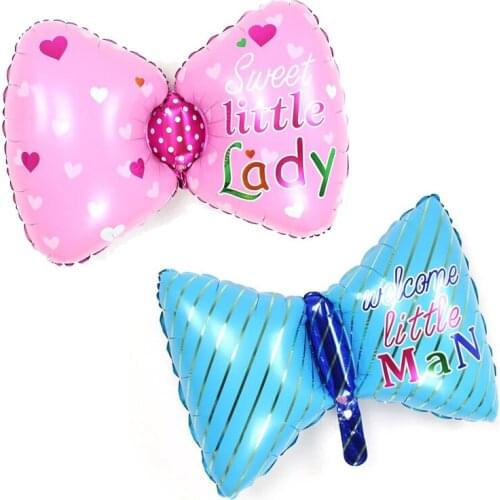 Bow balloon children cartoon toy floating balloon birthday party decoration pink blue bow aluminum film balloon