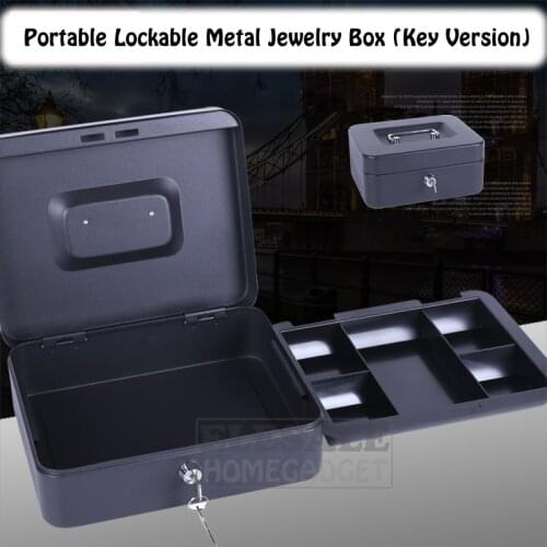High Quality 6-8-10" Portable Jewelry Safe Box Cash Storage Box With 2 Keys And Tray Lockable Security Safe Box Durable Steel