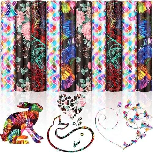XFX HTV Free Shipping 10 Sheets 3D Pattern Heat Transfer Vinyl Flower Mermaid Pattern HTV Sheets Iron-on for DIY T-Shirts Cricut