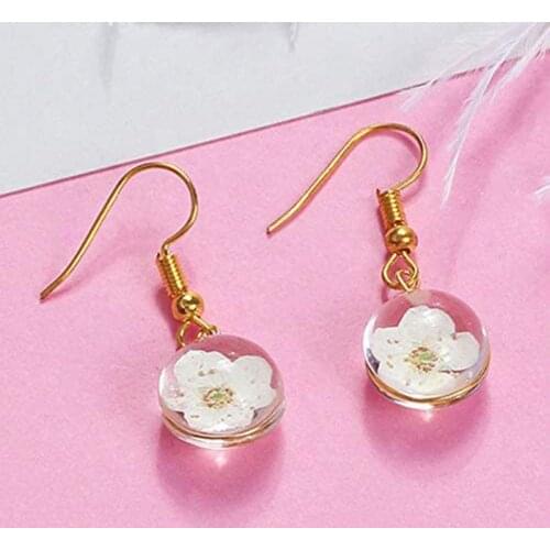 Women Fashion Ball Round Shape Hook Earrings Flower Design Dangle Jewelry Gift Hook Earrings Flower Design Dangle Jewelry Gift
