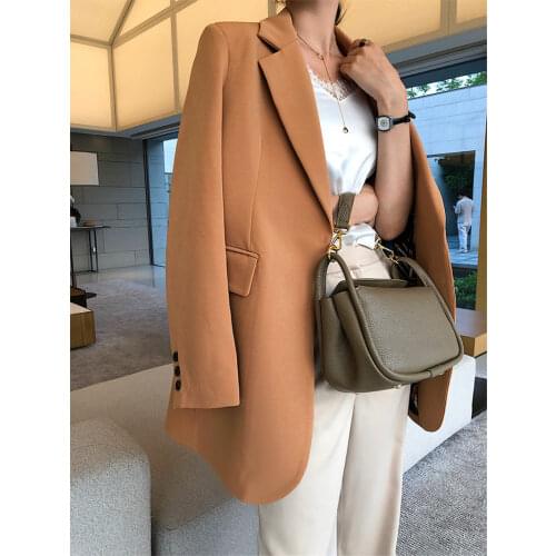 No Buckle Chic Suit Womens Jacket 2020 Spring and Autumn New Mid-length Leisure Korean Plus Size Blazer Femme Black Coat f2640