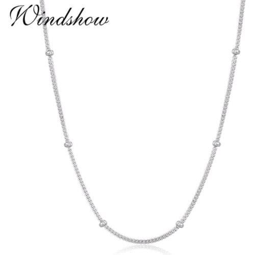 40cm-50cm Slim 925 Sterling Silver Curb Beaded Chain Choker Necklaces Women Girls Jewelry Kolye Collares Collane Collier Ketting