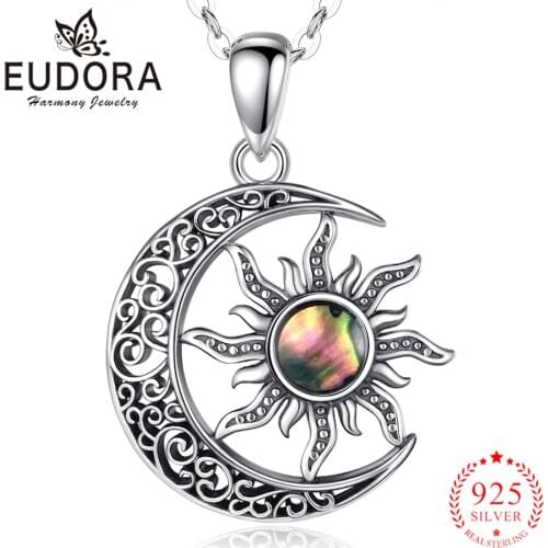 EUDORA 925 Sterling Silver Sun and Moon Warm Word Necklace Bring You Hope and Light Pendant Gift for Women Girl