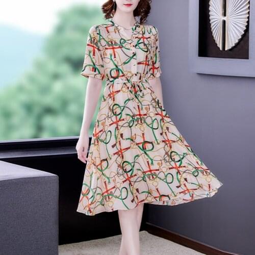 2021 Summer Vintage 3XL Plus Size Print Mulberry Silk Dress Women Elegant Floral Chiffon Beach Midi Dress Bodycon Party Vestidos